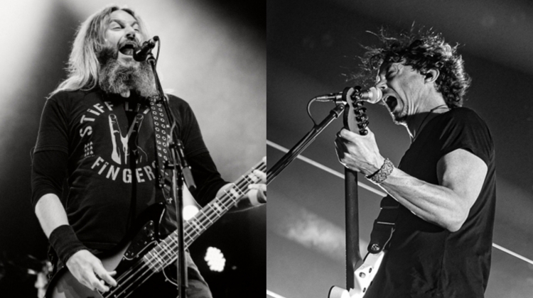 Mastodon Gojira live split 1600x900, Jimmy Hubbard (Mastodon) and Justin Mohlman (Gojira)